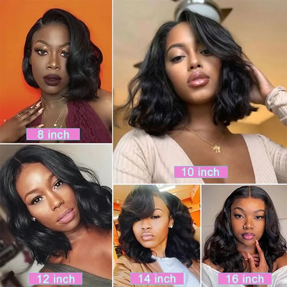 Wig Short Bob Wig Human Hair Glueless Human Hair Wavy 13x4 Transparent Lace Front Wigs For Women