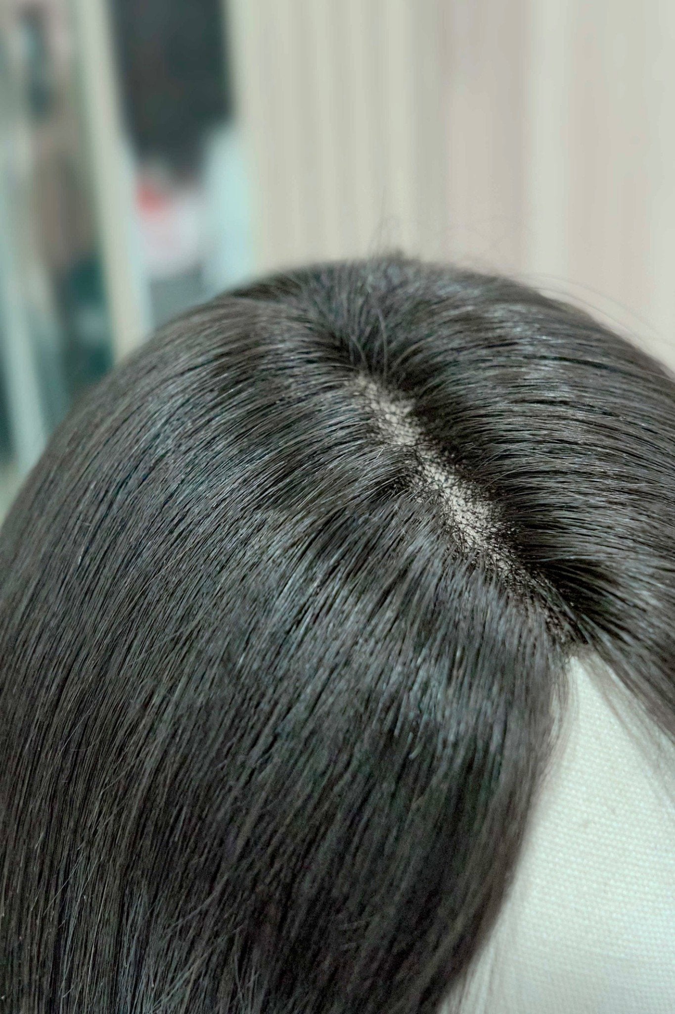 Premium 100% Human Hair Wig – Straight with Air Bangs – MONO Silk-Top Scalp