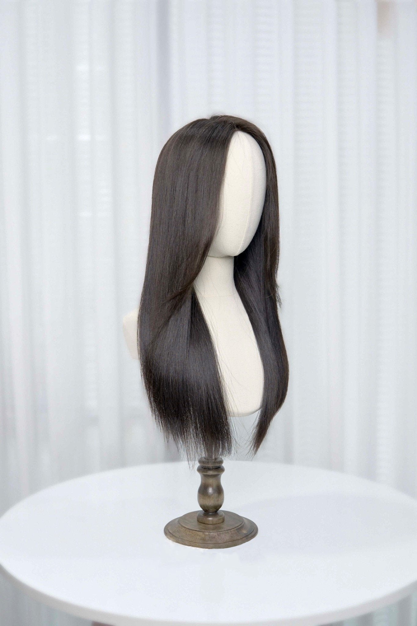 Premium 100% Human Hair Wig – Straight with Air Bangs – MONO Silk-Top Scalp