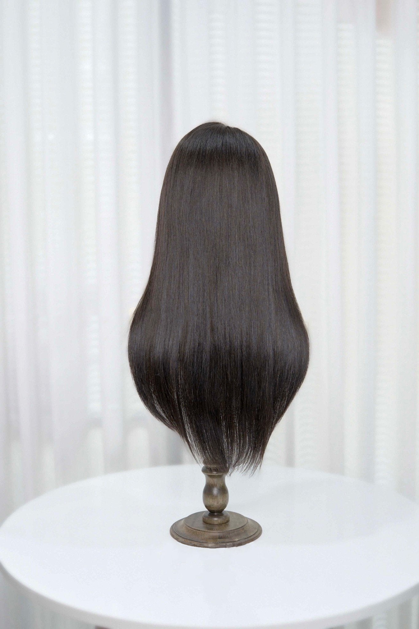 Premium 100% Human Hair Wig – Straight with Air Bangs – MONO Silk-Top Scalp