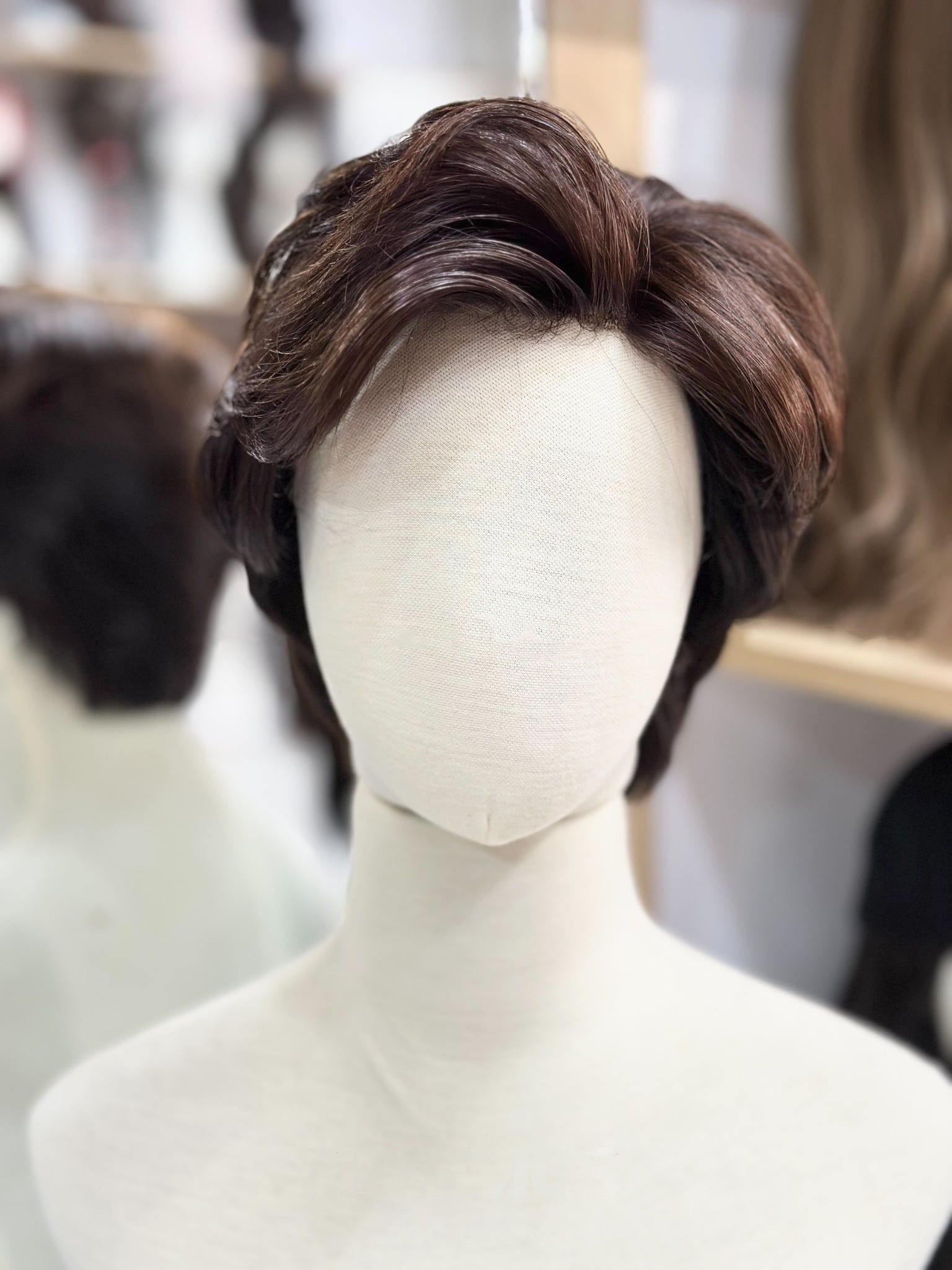 Short Natural Human Hair Wig – MONO Top With Voluminous Bangs